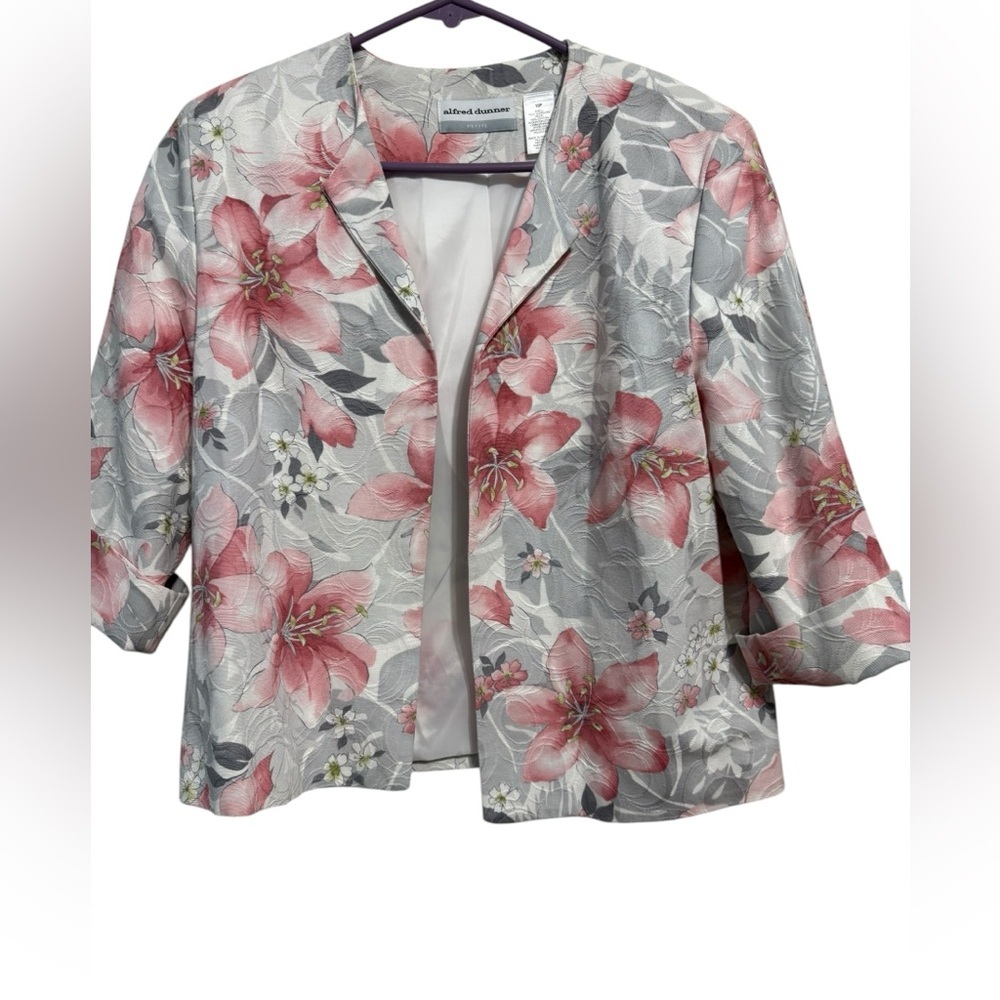 Alfred Dunner Floral Pink and Gray Blazer Size 10P